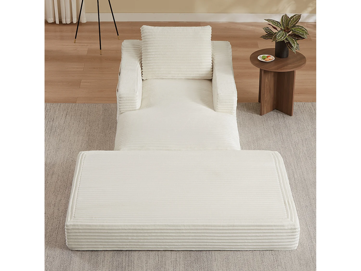 Méridienne convertible 160x100x85 cm en velours côtelé blanc - Sans montage