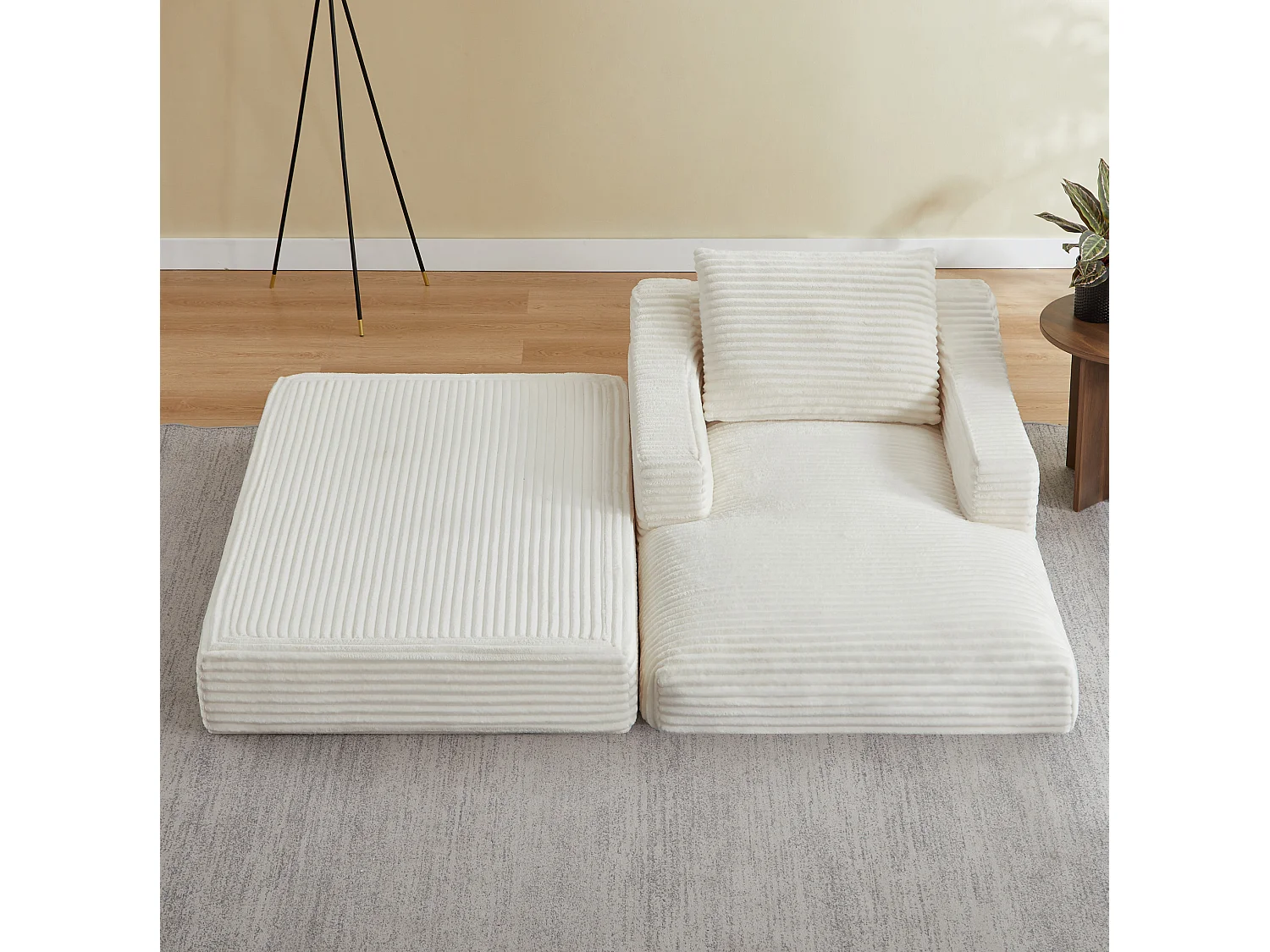 Méridienne convertible 160x100x85 cm en velours côtelé blanc - Sans montage