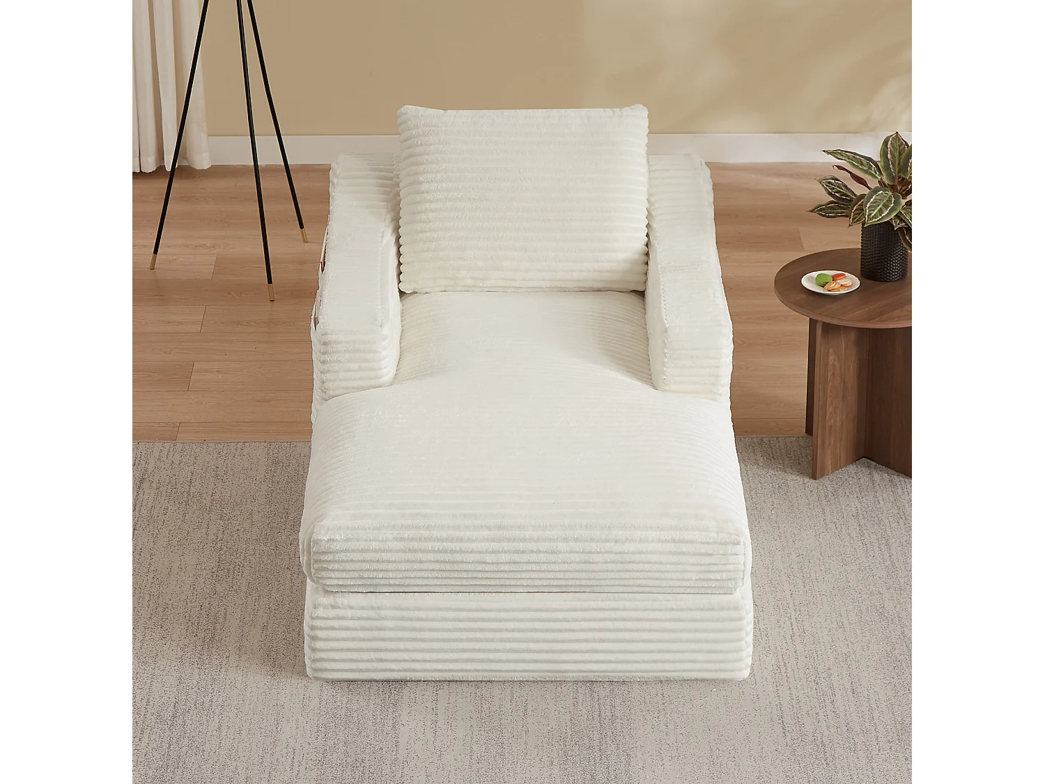 Méridienne convertible 160x100x85 cm en velours côtelé blanc - Sans montage
