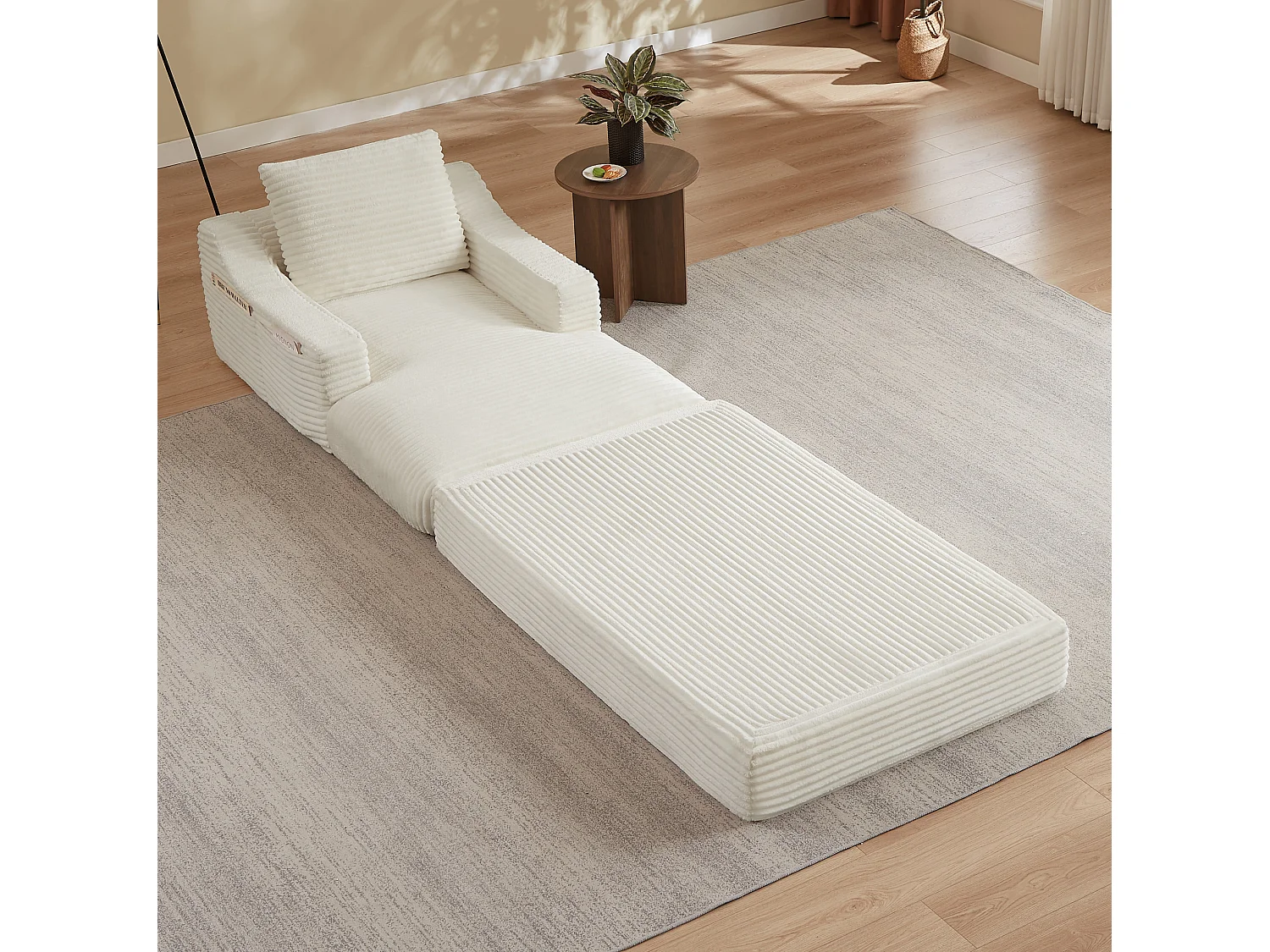 Méridienne convertible 160x100x85 cm en velours côtelé blanc - Sans montage