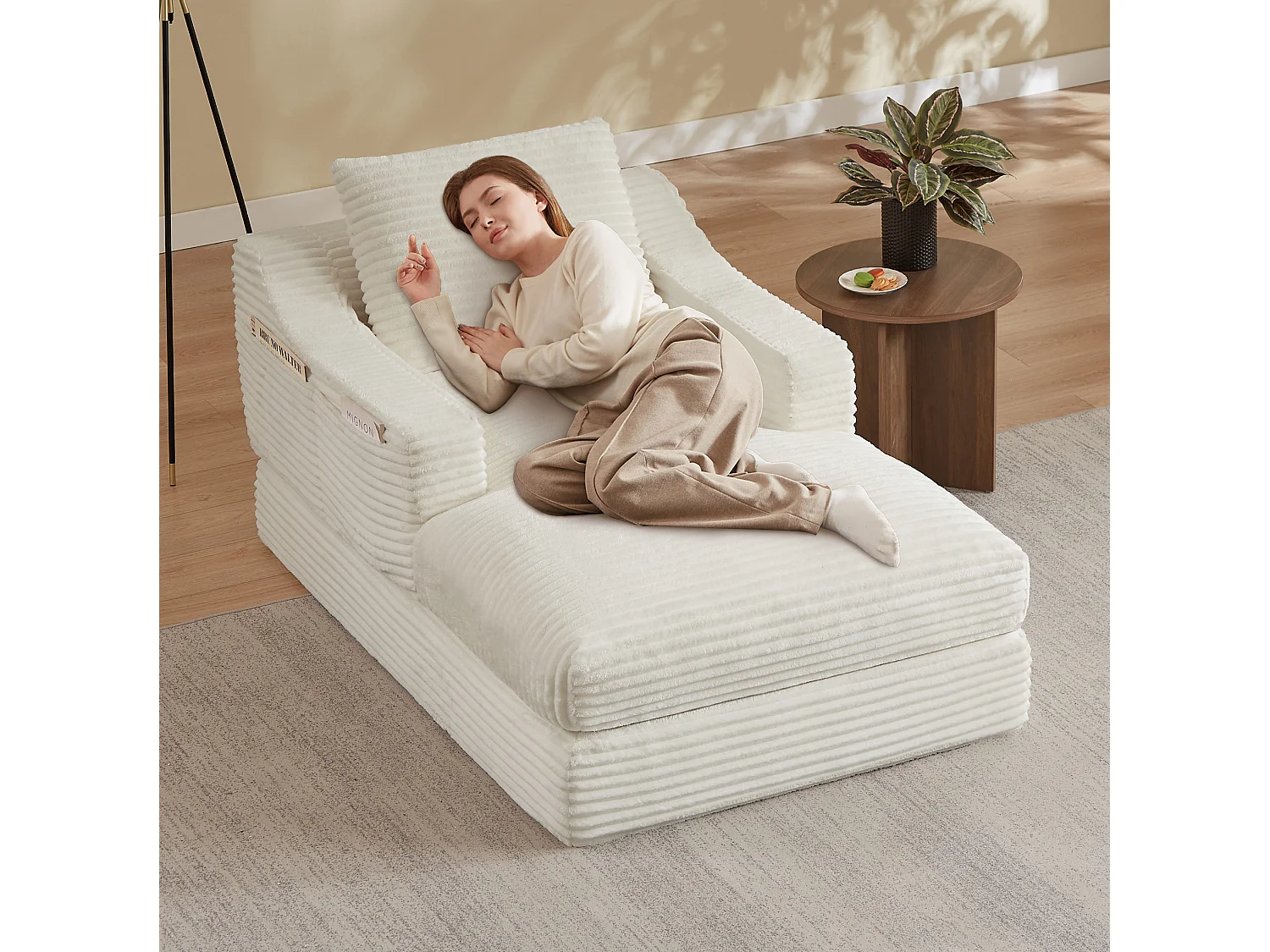 Méridienne convertible 160x100x85 cm en velours côtelé blanc - Sans montage