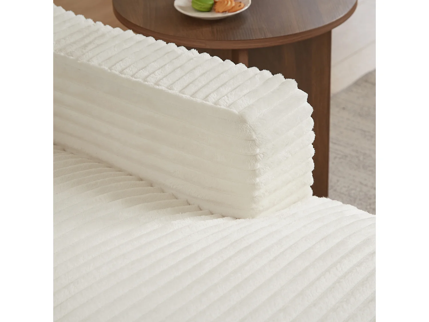 Méridienne convertible 160x100x85 cm en velours côtelé blanc - Sans montage