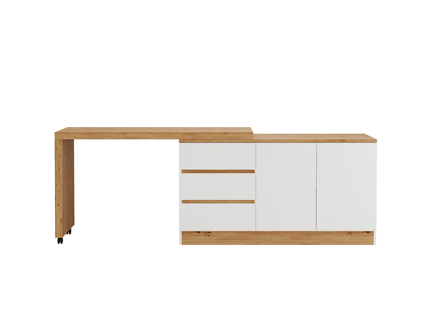 Bureau d’angle pliant avec 3 tiroirs et rangement - Blanc et bois