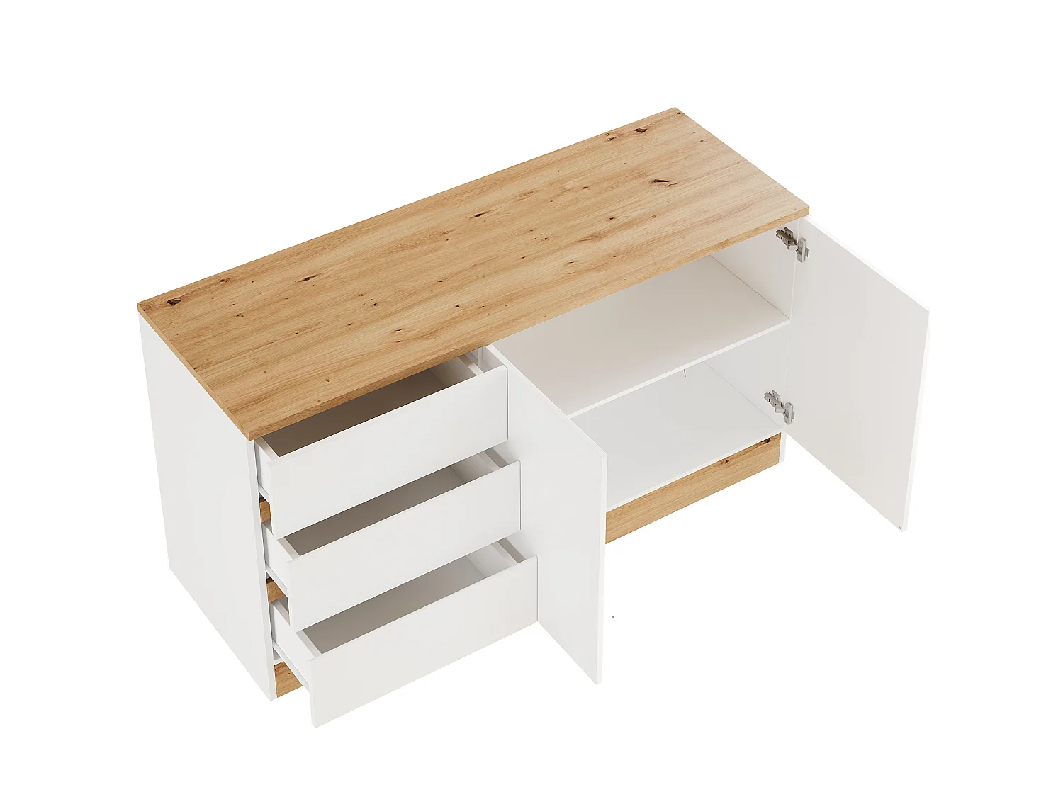 Bureau d’angle pliant avec 3 tiroirs et rangement - Blanc et bois