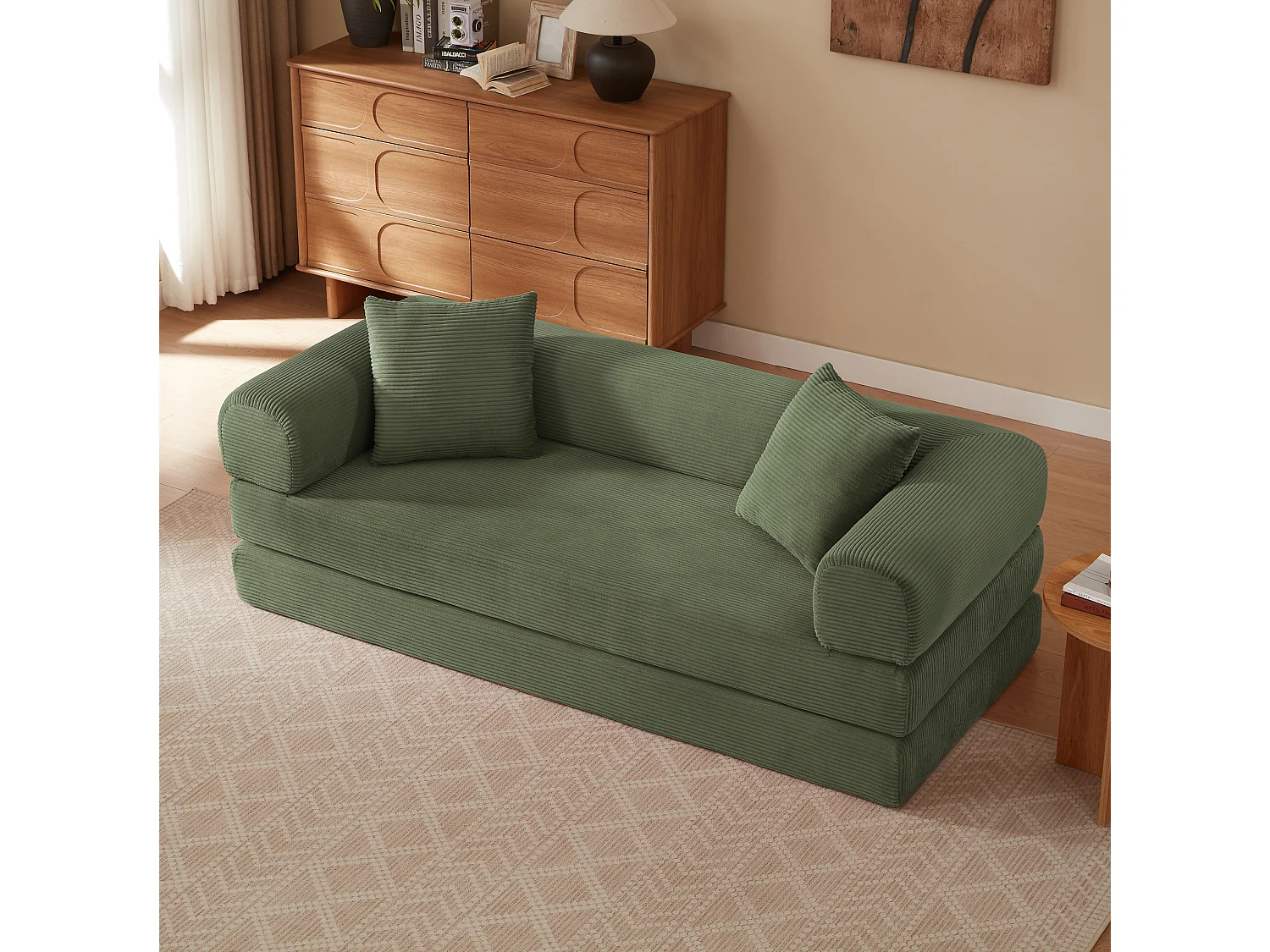 Canapé convertible 2 places 195 cm en tissu vert - Sans montage