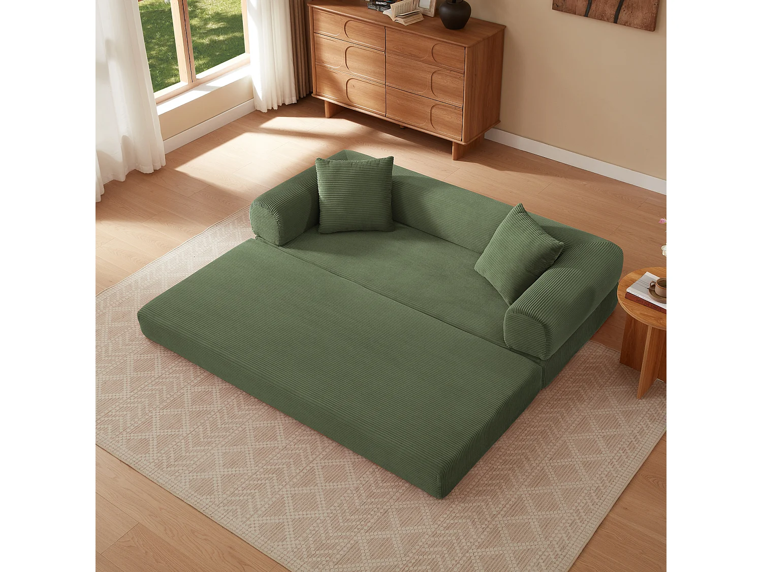 Canapé convertible 2 places 195 cm en tissu vert - Sans montage