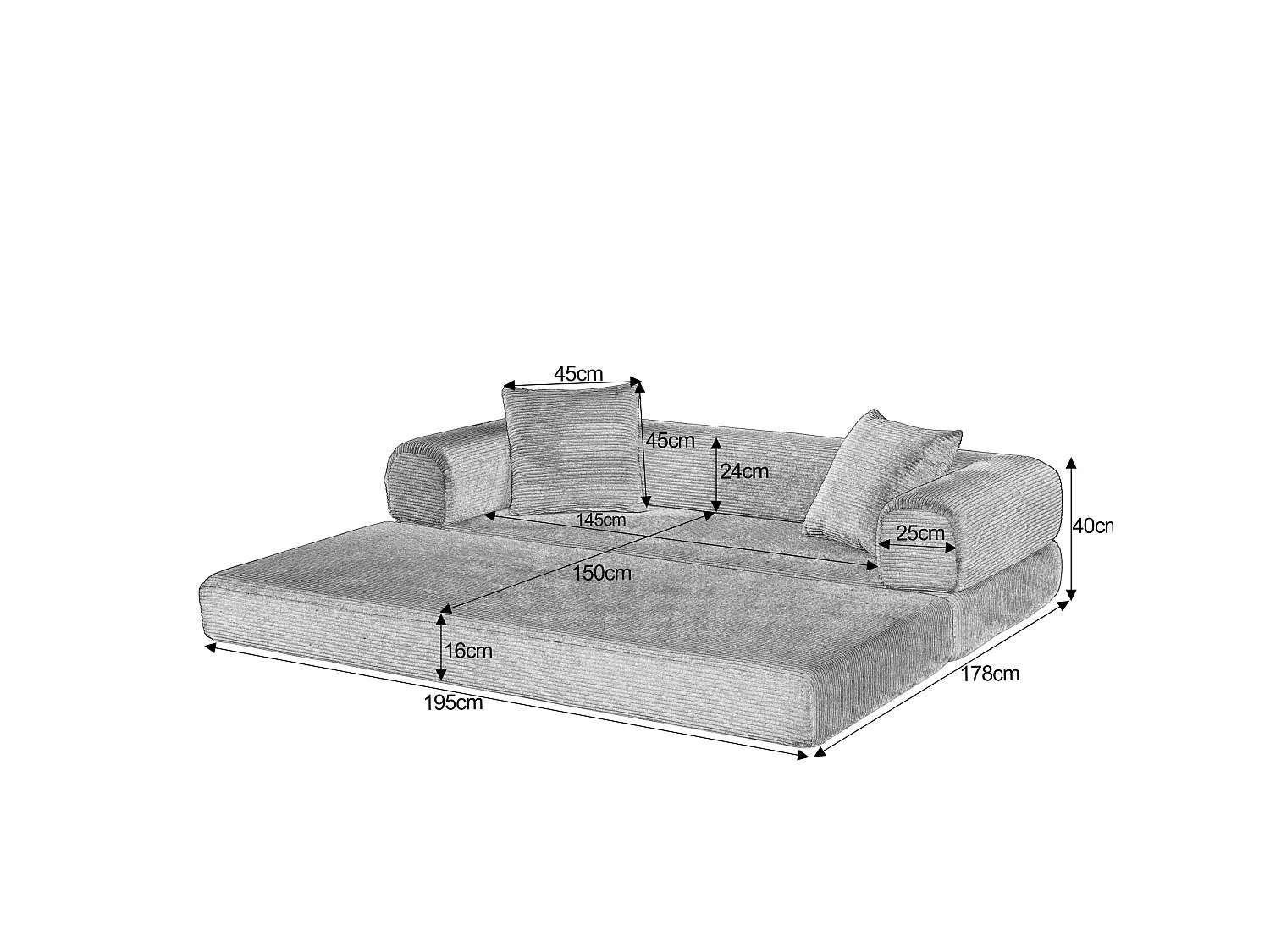 Canapé convertible 2 places 195 cm en tissu vert - Sans montage