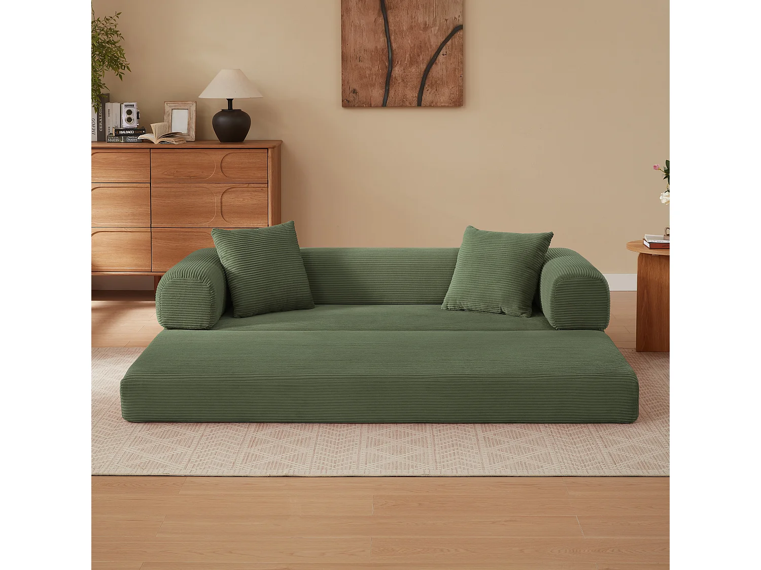 Canapé convertible 2 places 195 cm en tissu vert - Sans montage