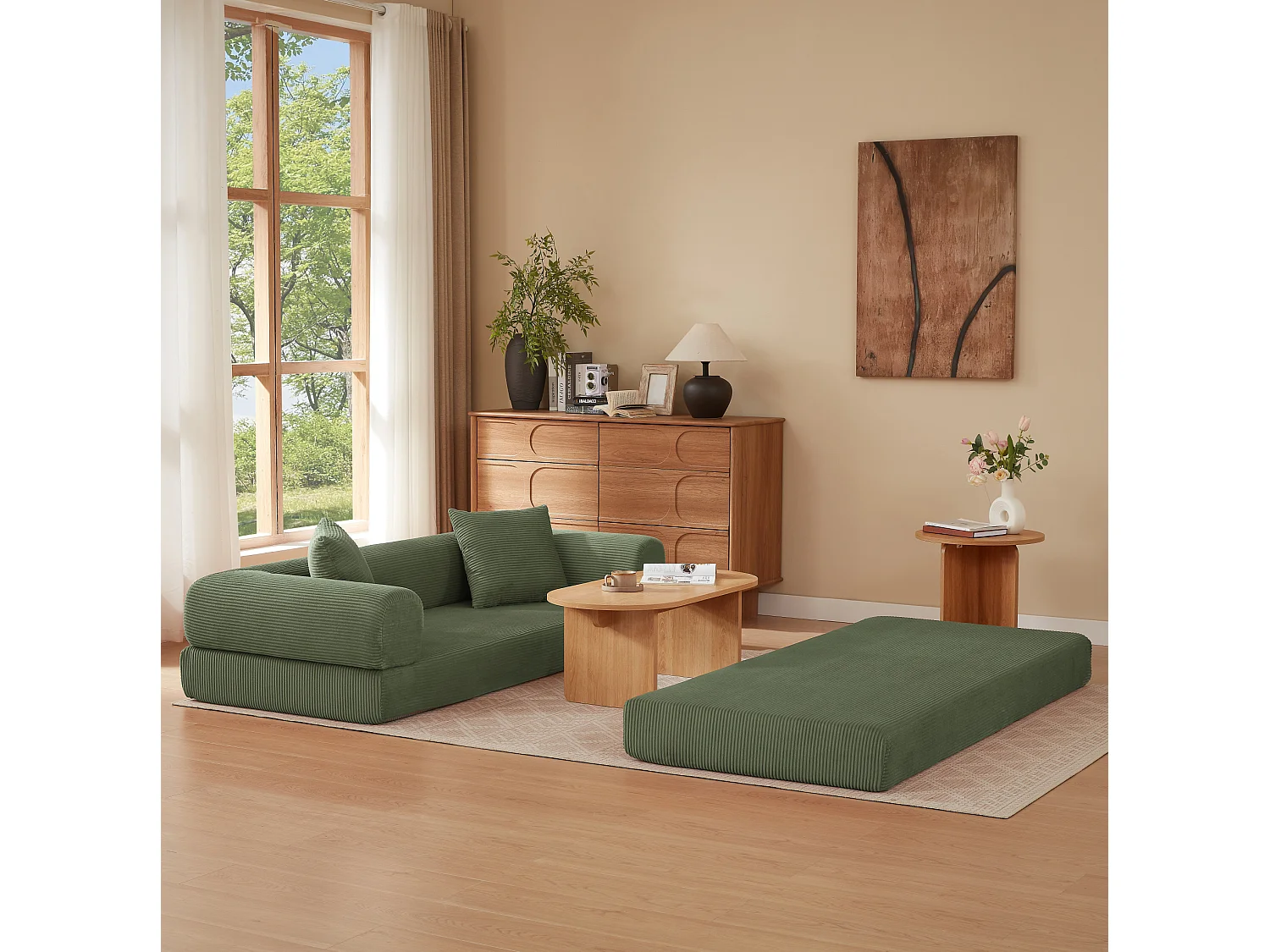 Canapé convertible 2 places 195 cm en tissu vert - Sans montage
