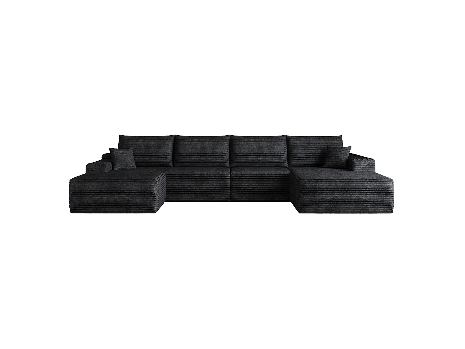 Canapé modulable 4 places en velours côtelé avec pouf et Méridienne à droite - Noir