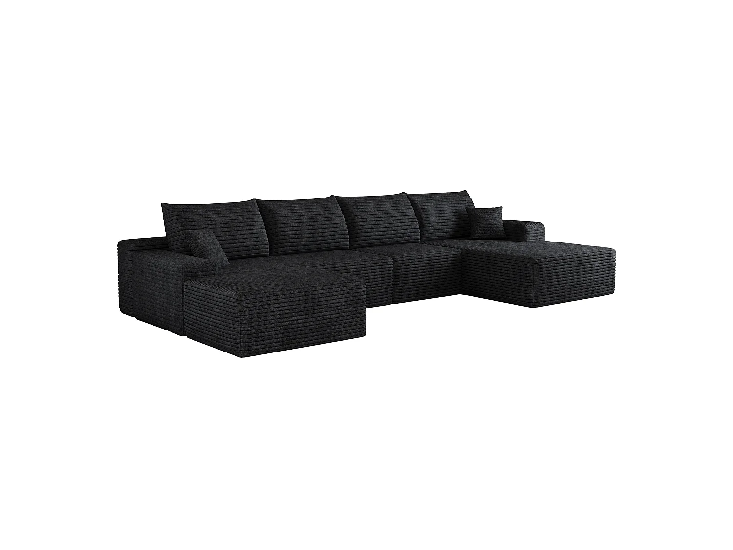Canapé modulable 4 places en velours côtelé avec pouf et Méridienne à droite - Noir