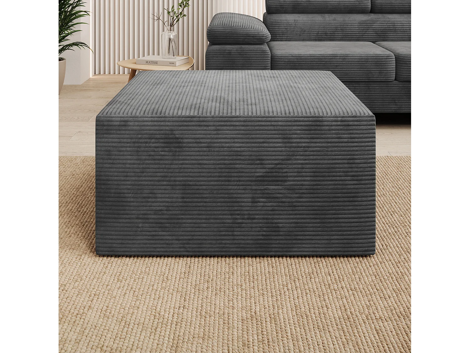 Pouf Carré XL Soren Velours Côtelé Gris Foncé