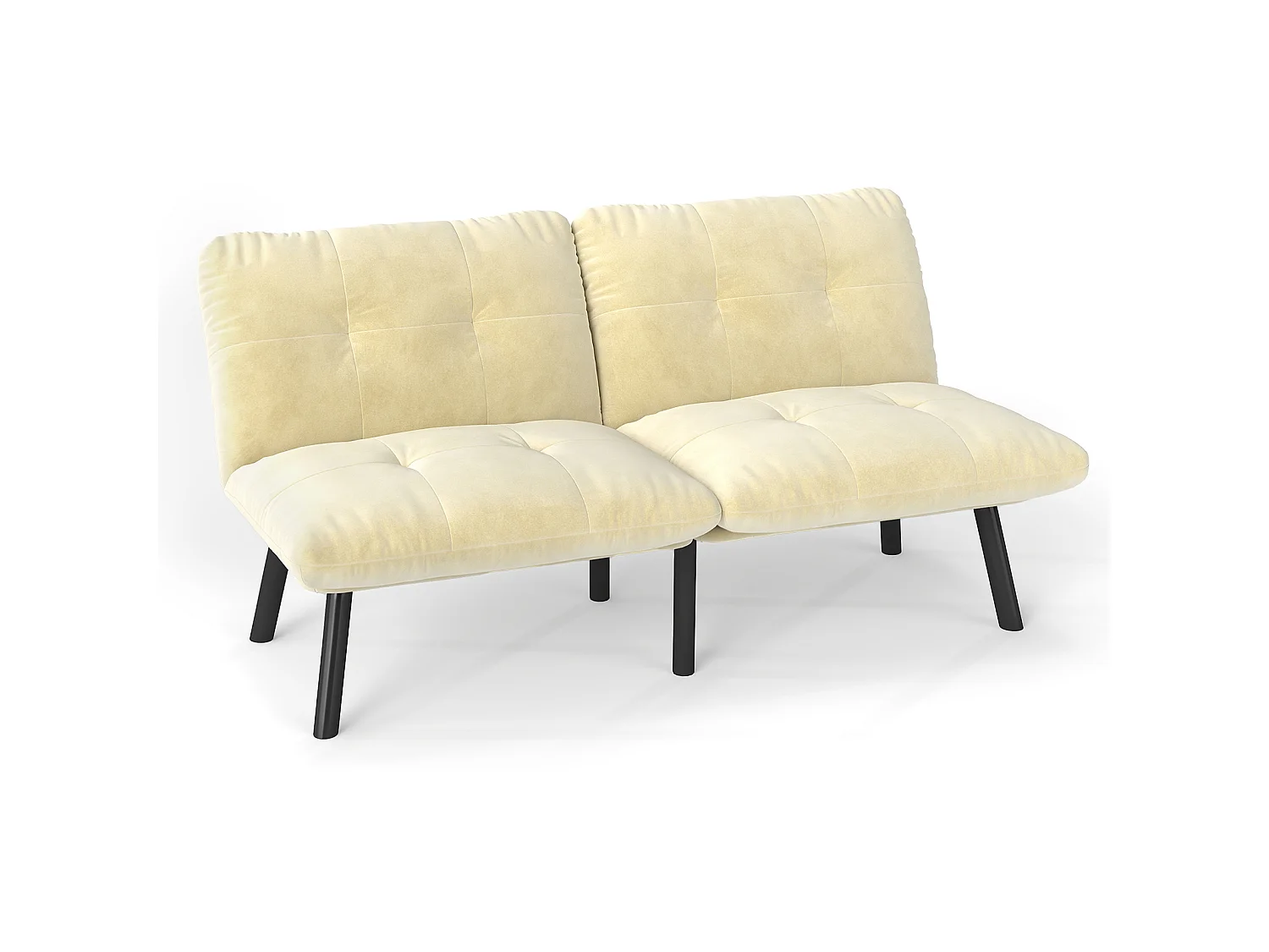 Canapé convertible 2 places crème, sans accoudoirs, futon pliable, lit d'appoint, velours