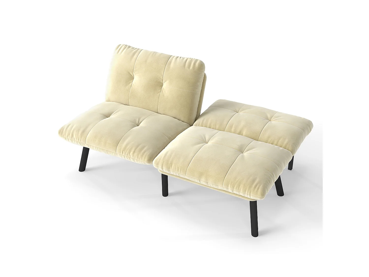 Canapé convertible 2 places crème, sans accoudoirs, futon pliable, lit d'appoint, velours