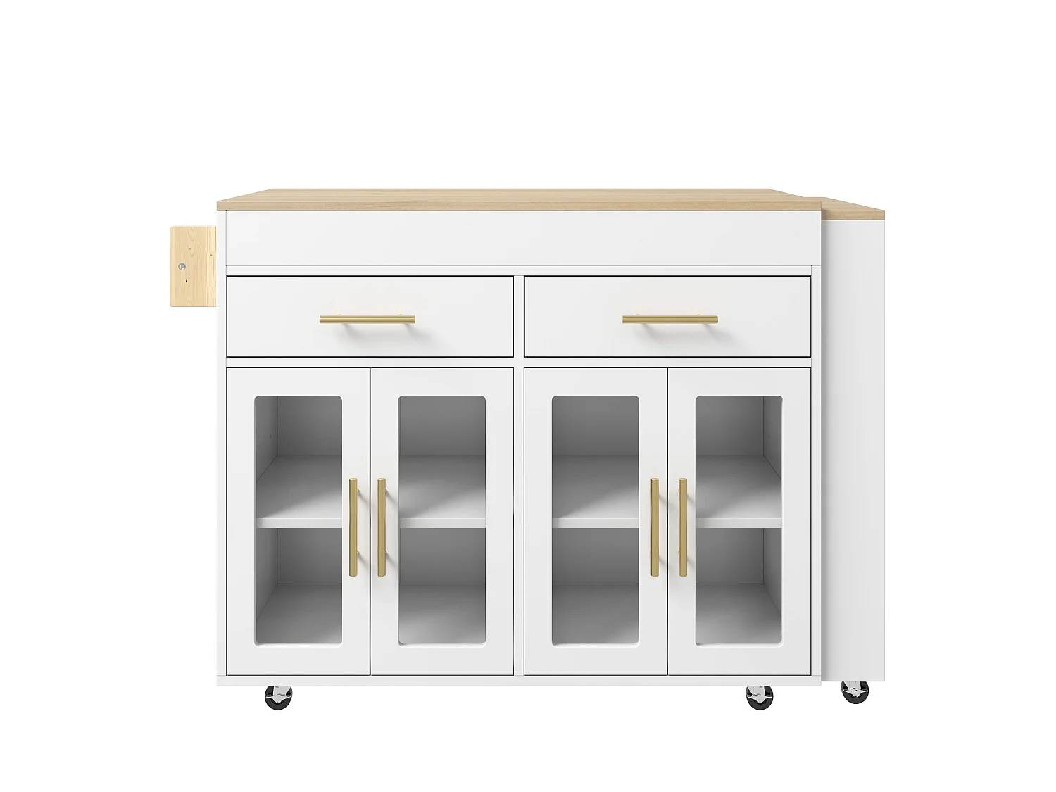 Isola da cucina mobile con ripiani, 4 ante e 2 cassetti - Bianco