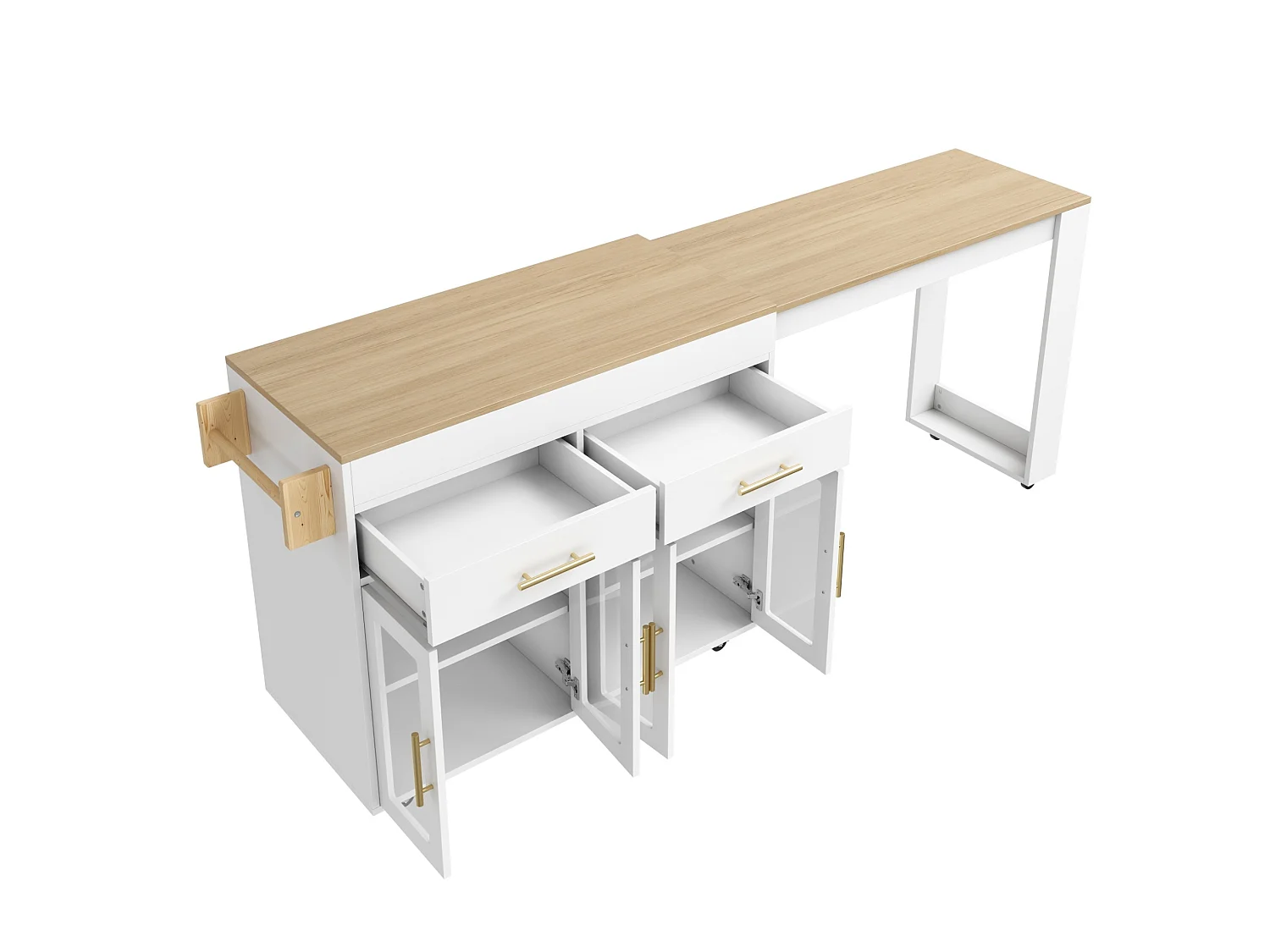 Isola da cucina mobile con ripiani, 4 ante e 2 cassetti - Bianco