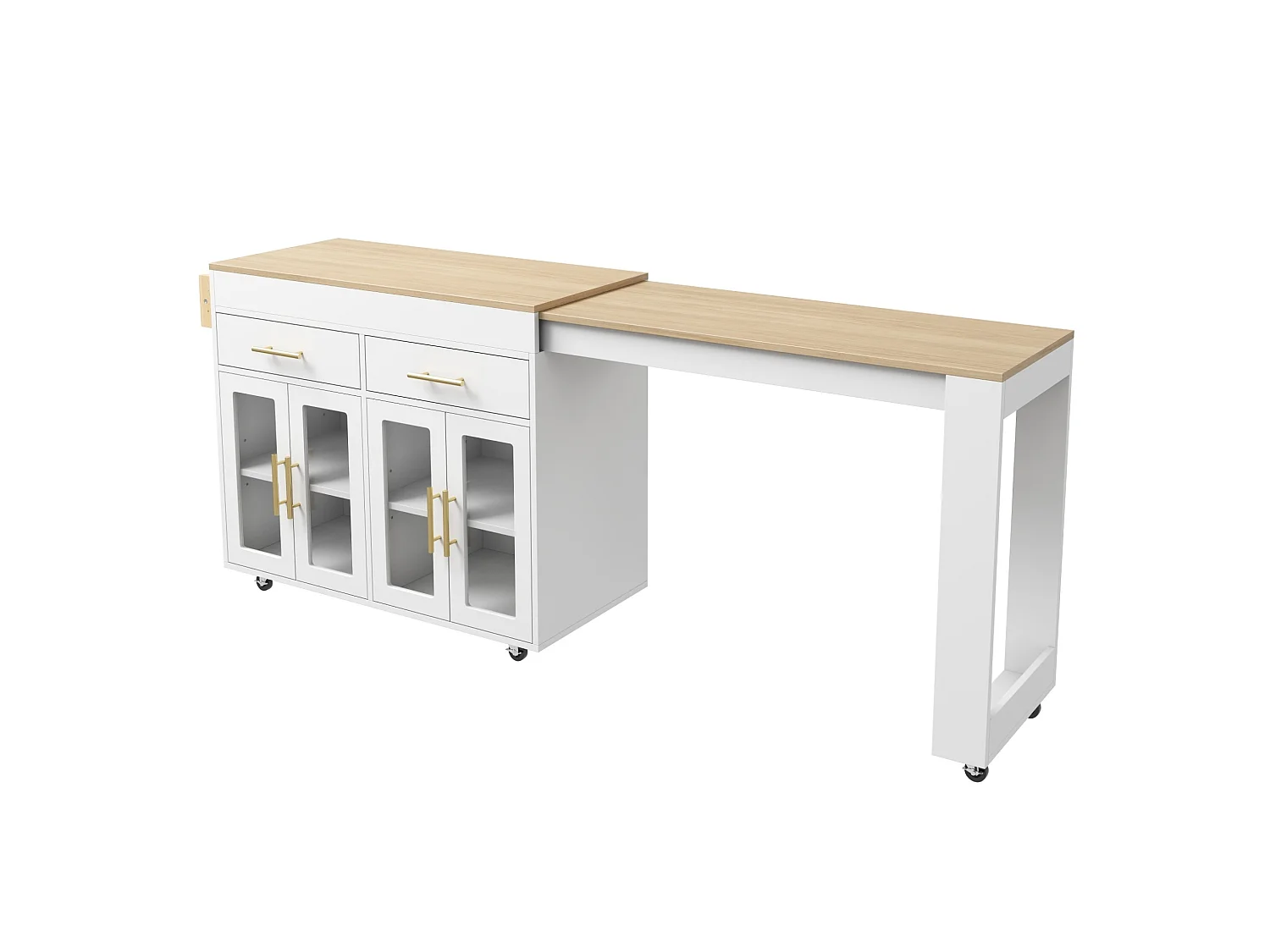 Isola da cucina mobile con ripiani, 4 ante e 2 cassetti - Bianco