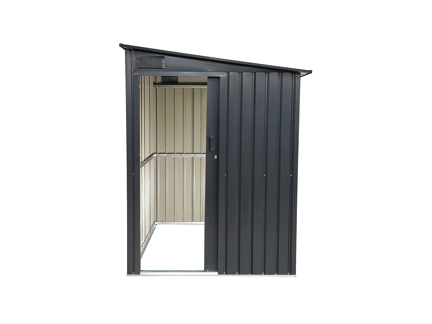 Abri de jardin adossable acier galvanisé 2.91m² avec porte coulissante et kit d'ancrage anthracite - Bray