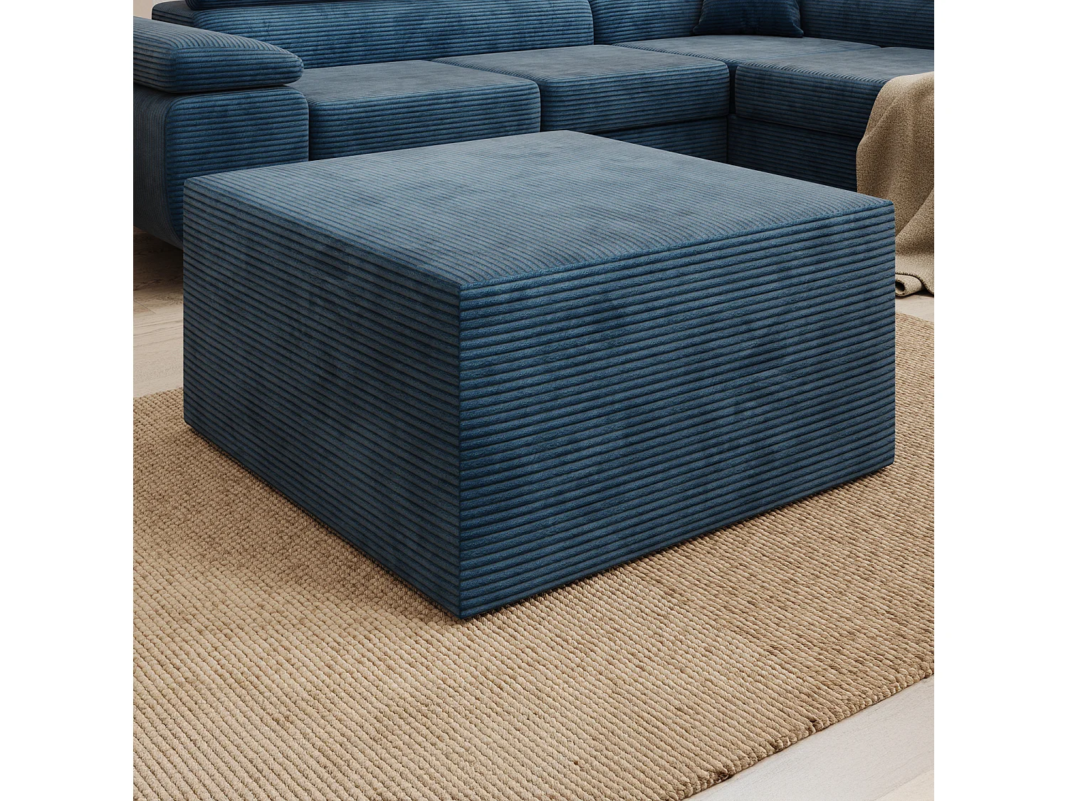 Pouf Carré XL Soren Velours Côtelé Bleu