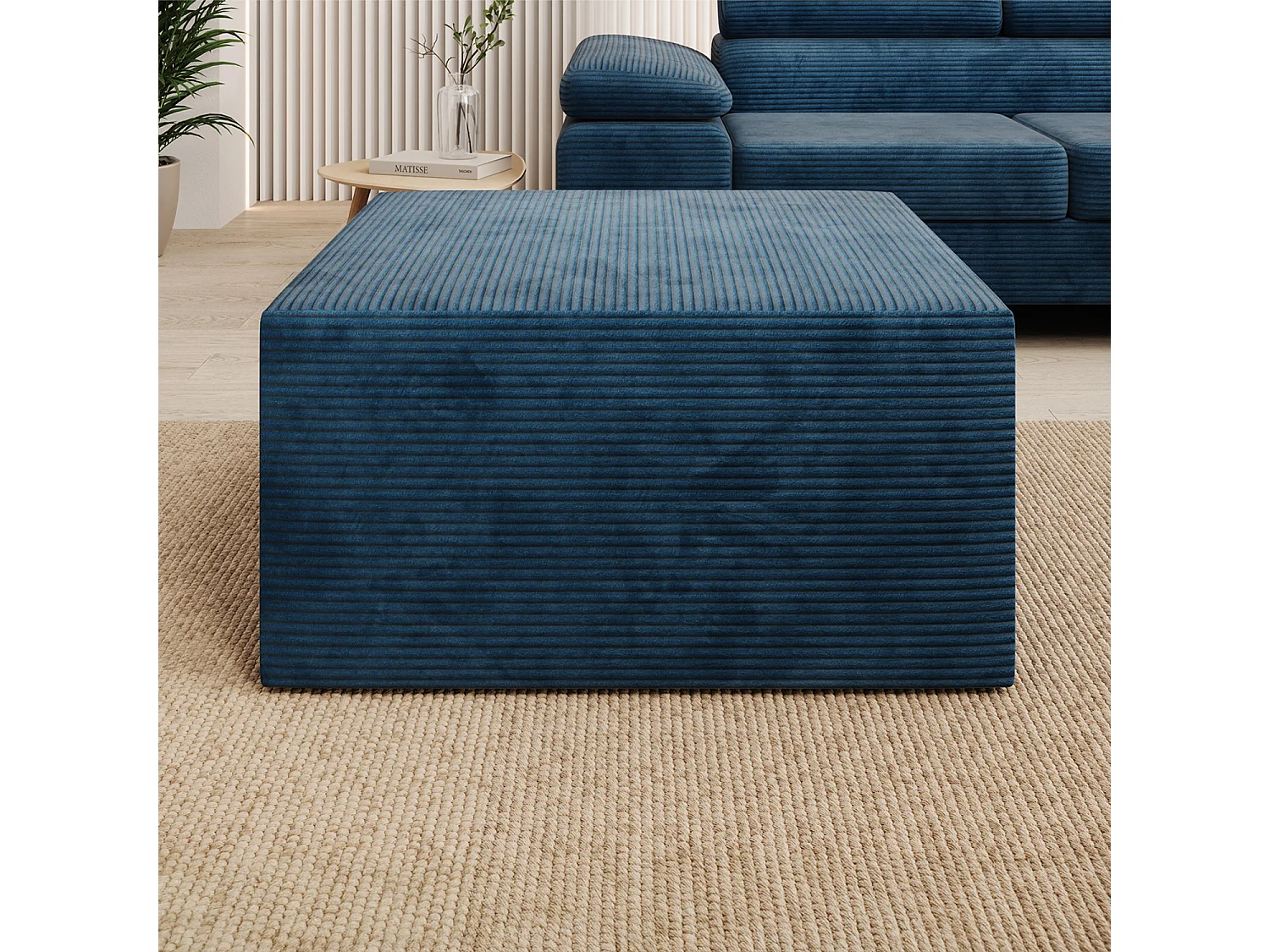Pouf Carré XL Soren Velours Côtelé Bleu