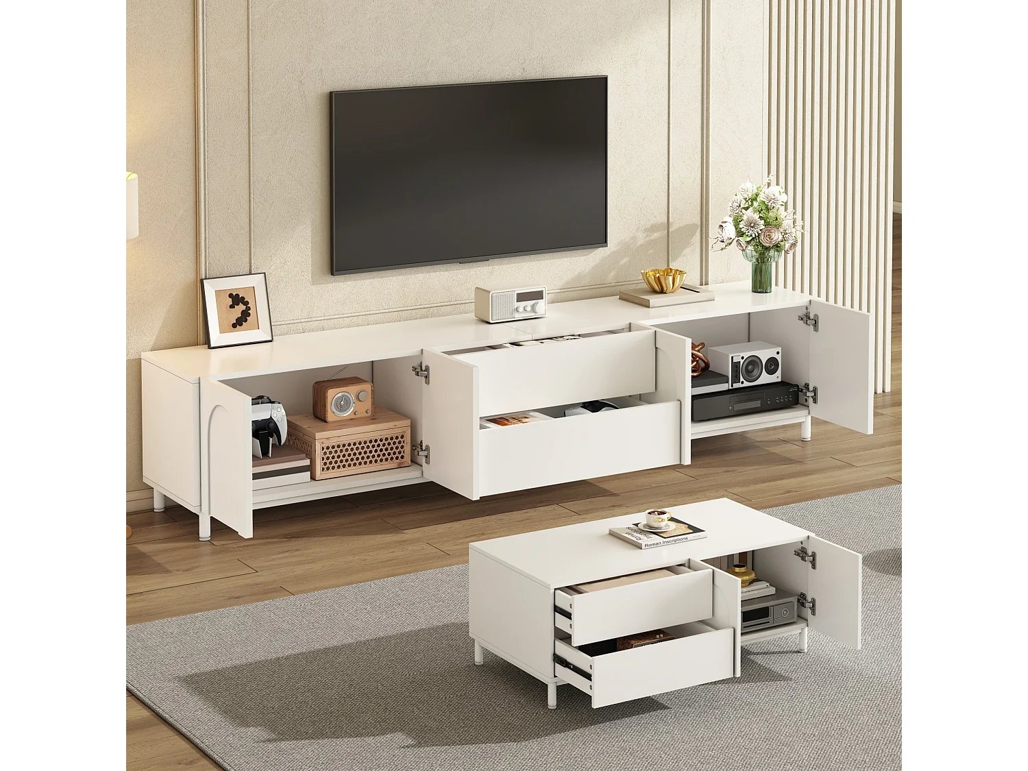 Ensemble meuble TV et table basse blanc - Bois en MDF et PB