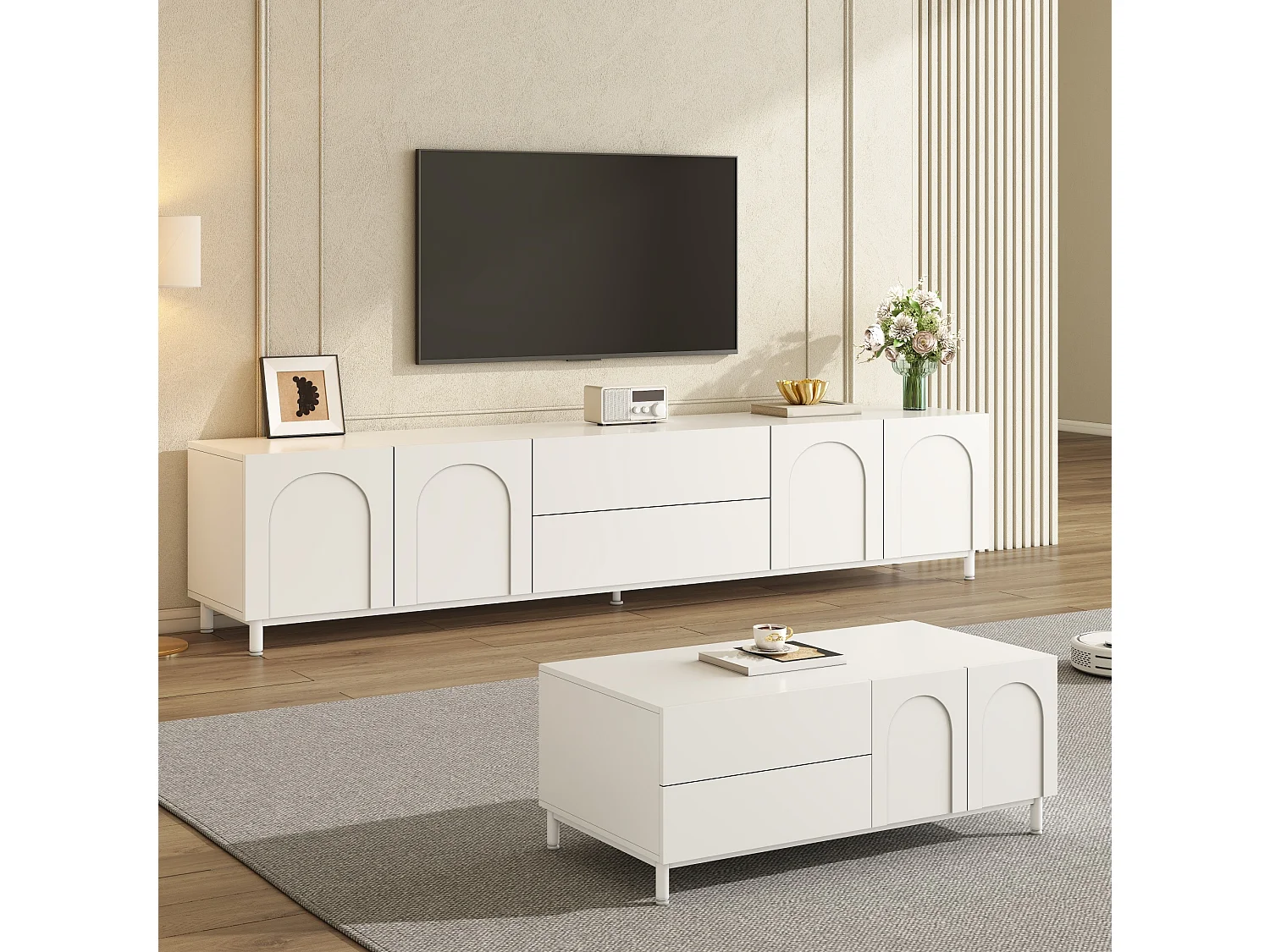 Ensemble meuble TV et table basse blanc - Bois en MDF et PB