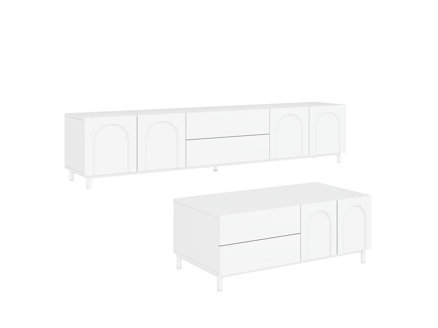 Ensemble meuble TV et table basse blanc - Bois en MDF et PB