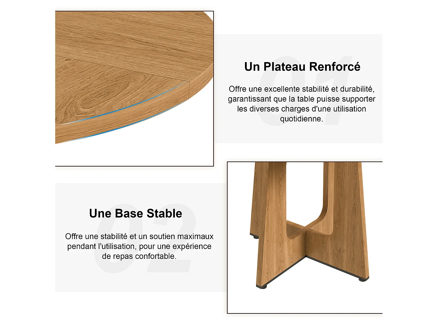 Ensemble table rond 120 cm + 2 chaises - Plateau en MDF - Naturel clair