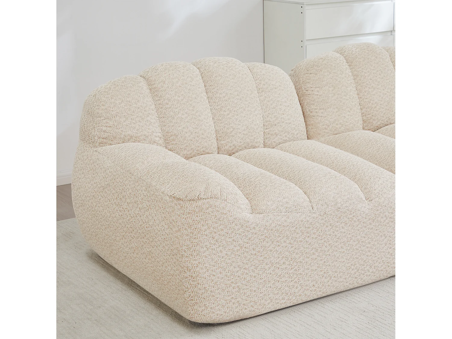 Canapé modulable 2 places beige, style nuage, tissu bouclé, sans montage, salon