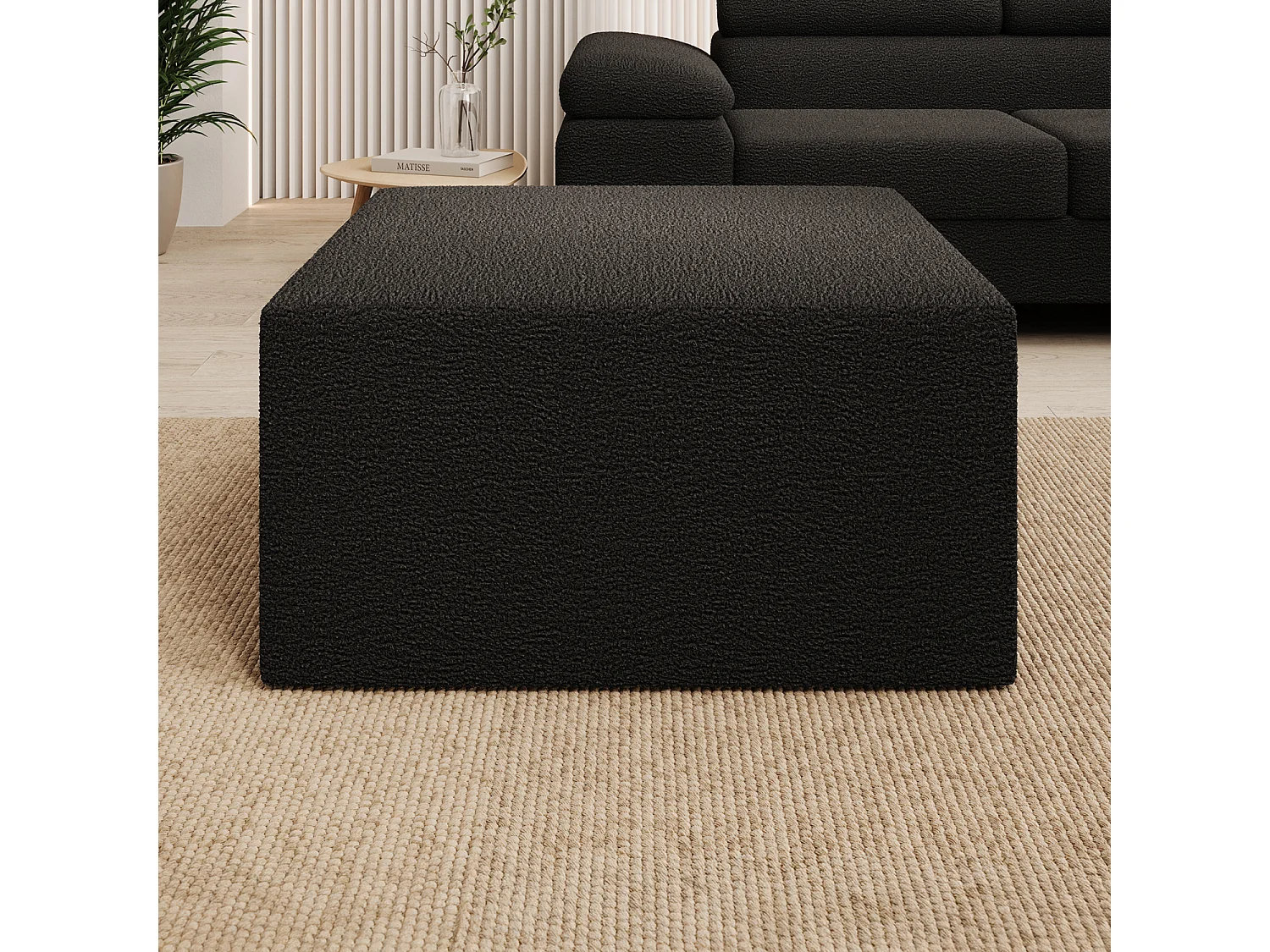Pouf Carré XL Soren Bouclette Noir