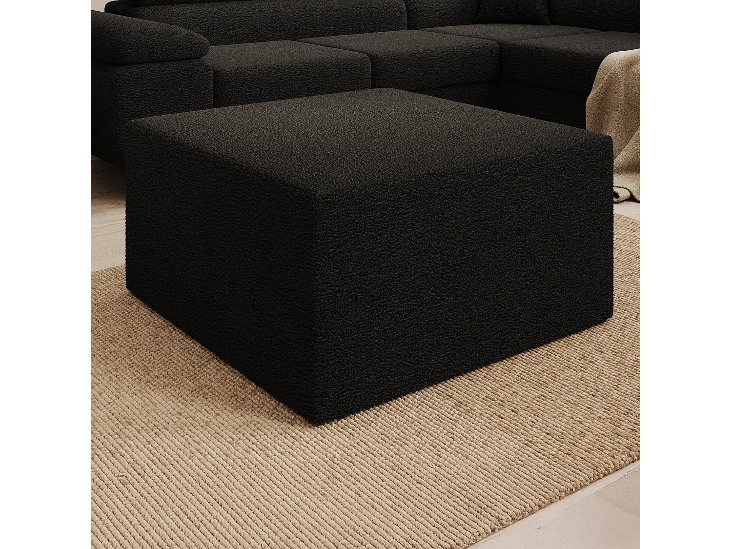 Pouf Carré XL Soren Bouclette Noir