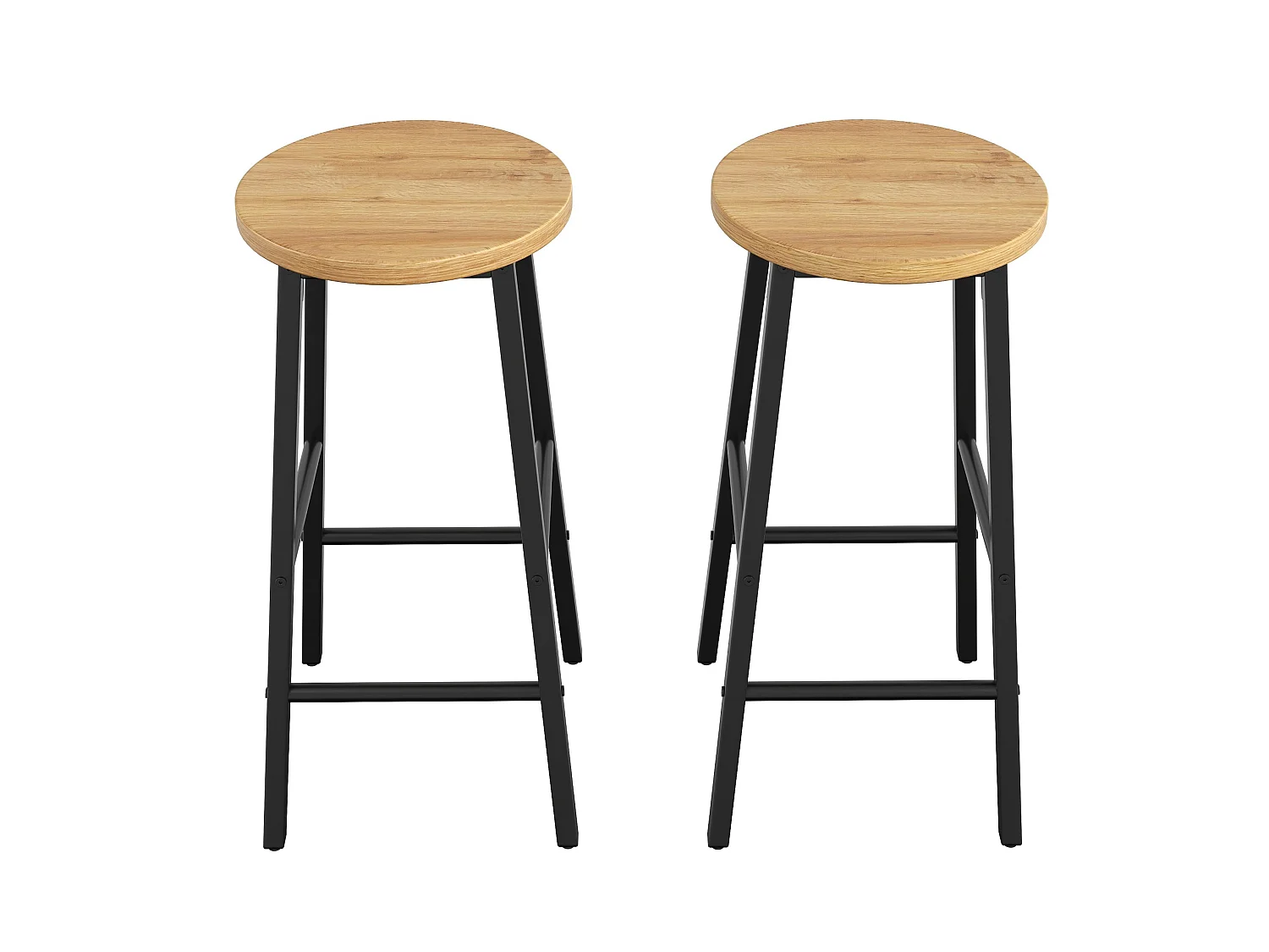 Ensemble îlot central de cuisine + 2 tabourets - Noir et naturel
