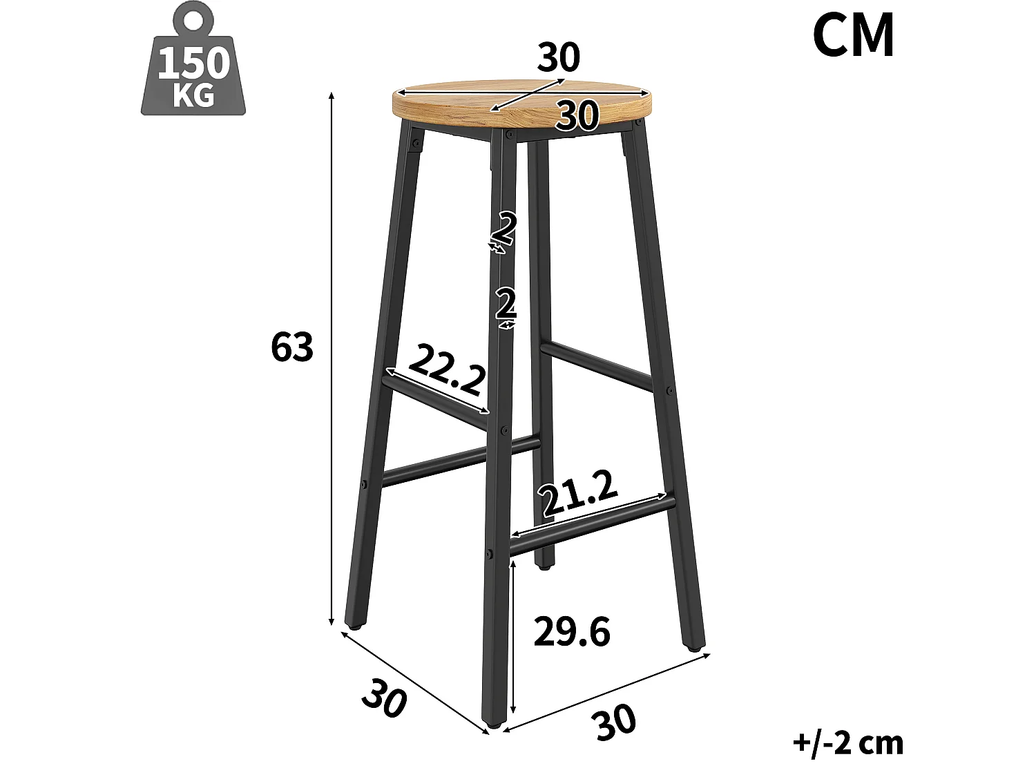 Ensemble îlot central de cuisine + 2 tabourets - Noir et naturel