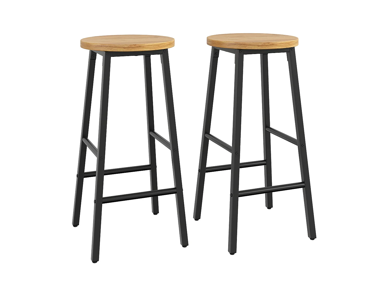 Ensemble îlot central de cuisine + 2 tabourets - Noir et naturel
