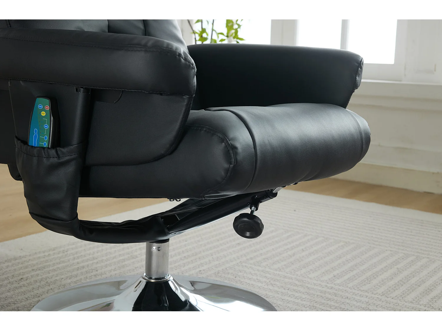 360° draaibare relaxfauteuil van PU-leer met massage- en verwarmingsfunctie - Zwart