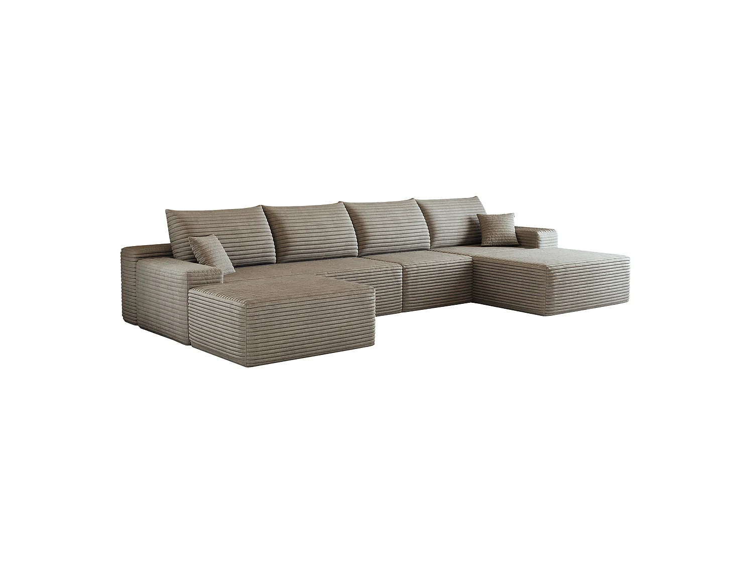 Canapé modulable 4 places en velours côtelé avec pouf et Méridienne à droite - Camel