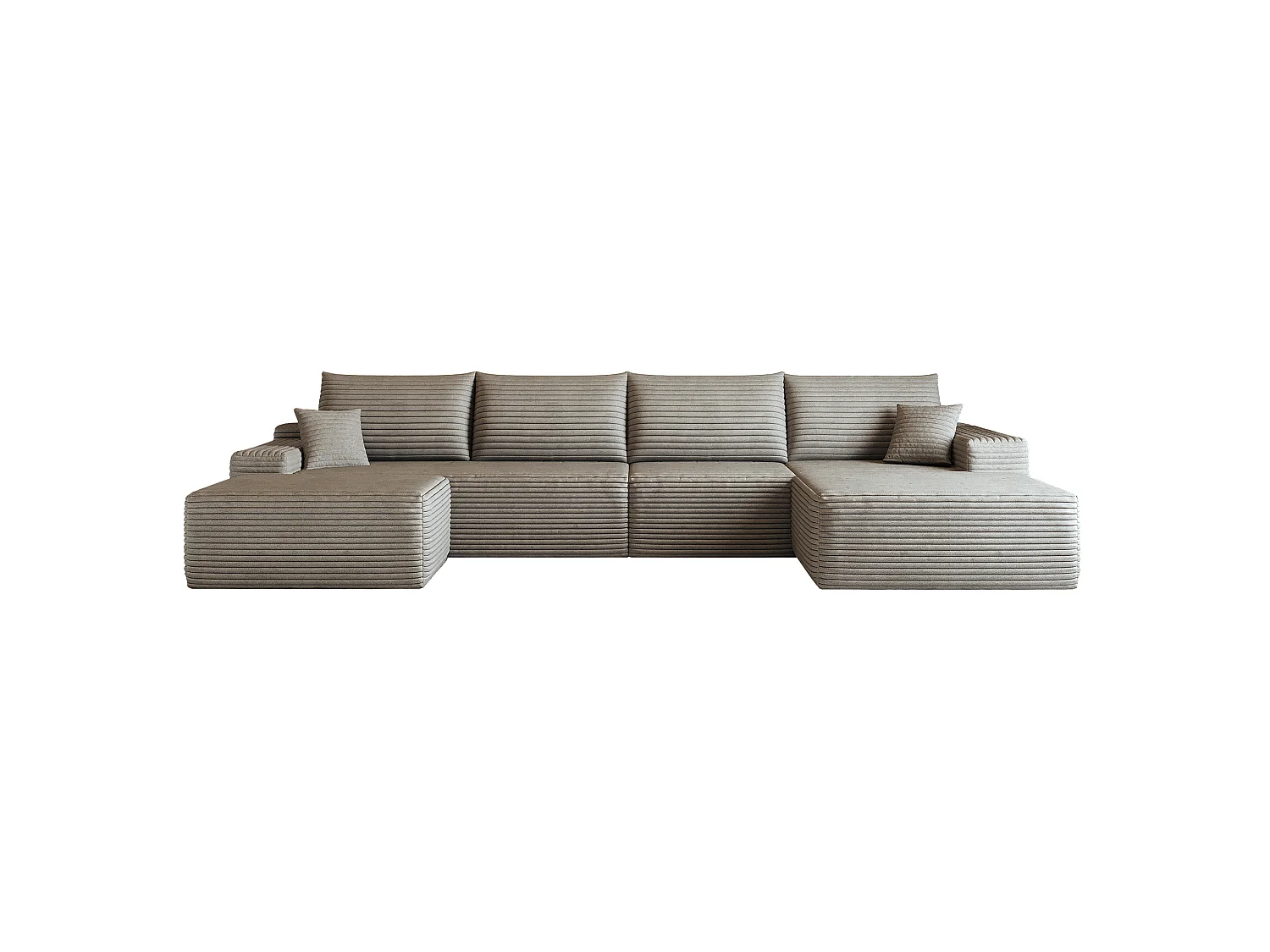 Canapé modulable 4 places en velours côtelé avec pouf et Méridienne à droite - Camel