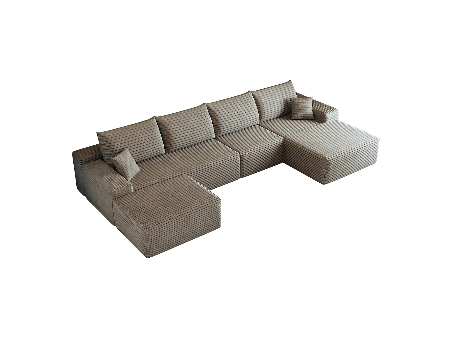 Canapé modulable 4 places en velours côtelé avec pouf et Méridienne à droite - Camel