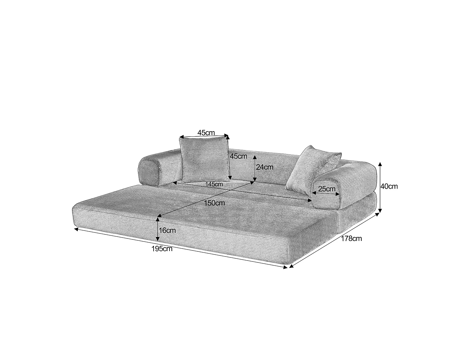 Canapé convertible 2 places 195 cm en tissu beige - Sans montage