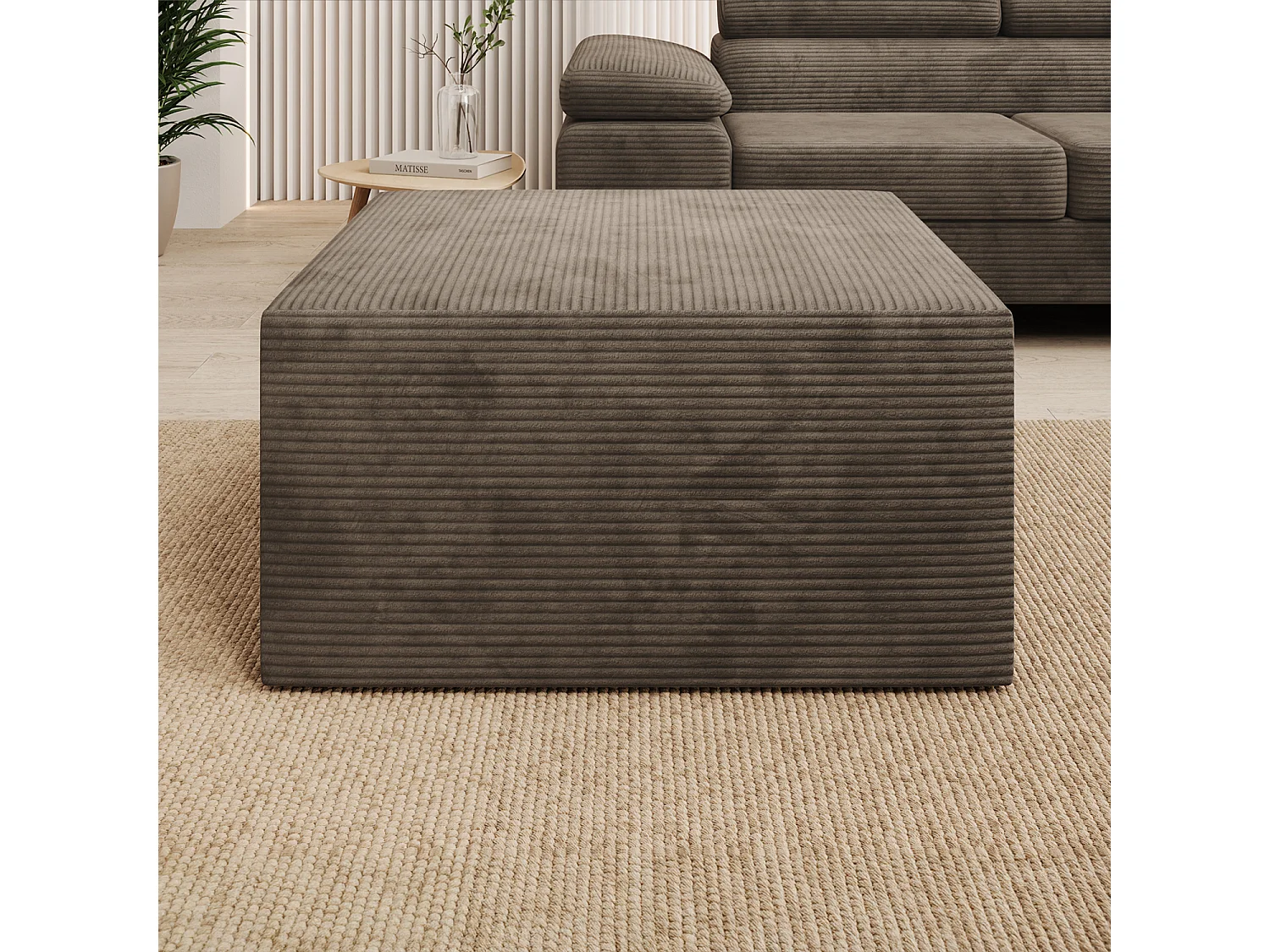 Pouf Carré XL Soren Velours Côtelé Taupe