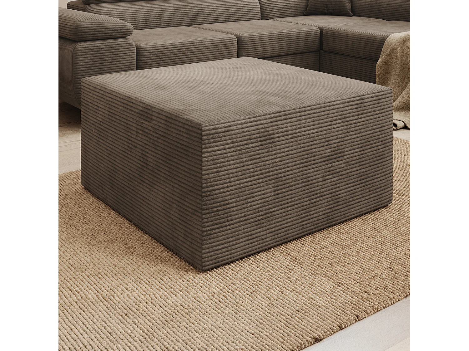 Pouf Carré XL Soren Velours Côtelé Taupe
