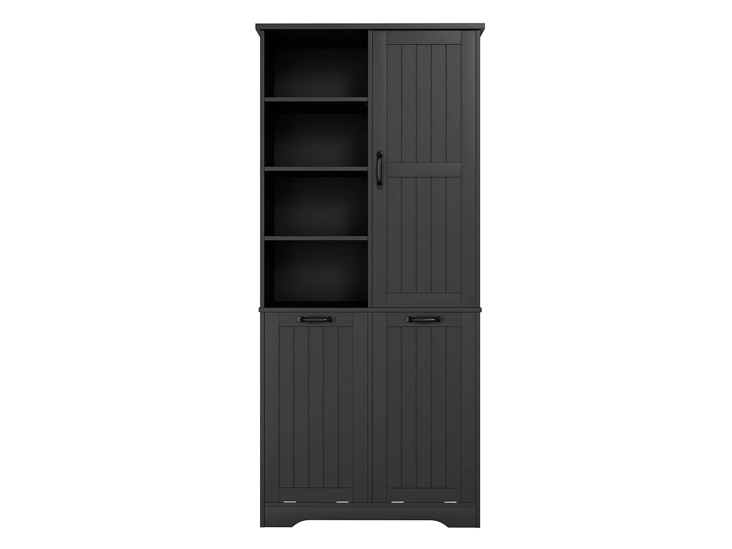 Armario alto de baño de 78x35x172,7 cm con 2 cestos para la ropa y una puerta – Negro