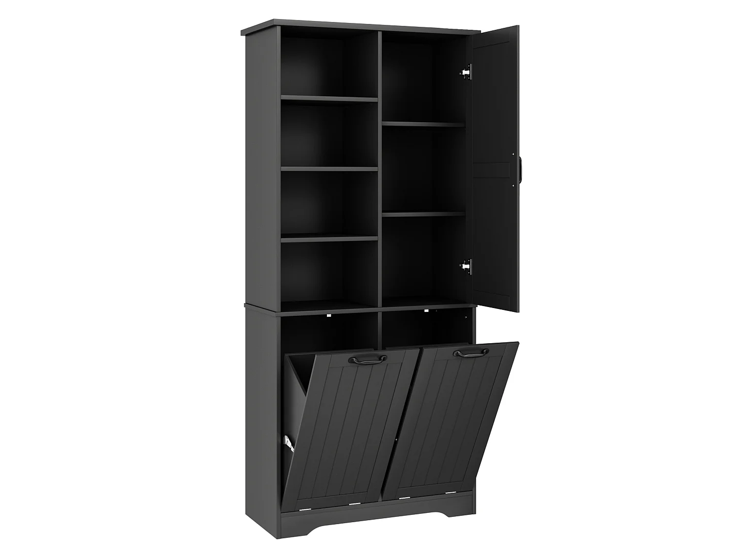 Armario alto de baño de 78x35x172,7 cm con 2 cestos para la ropa y una puerta – Negro