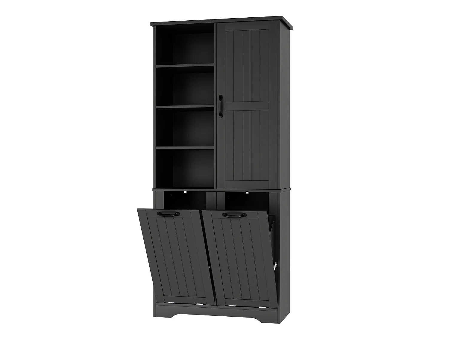 Armario alto de baño de 78x35x172,7 cm con 2 cestos para la ropa y una puerta – Negro