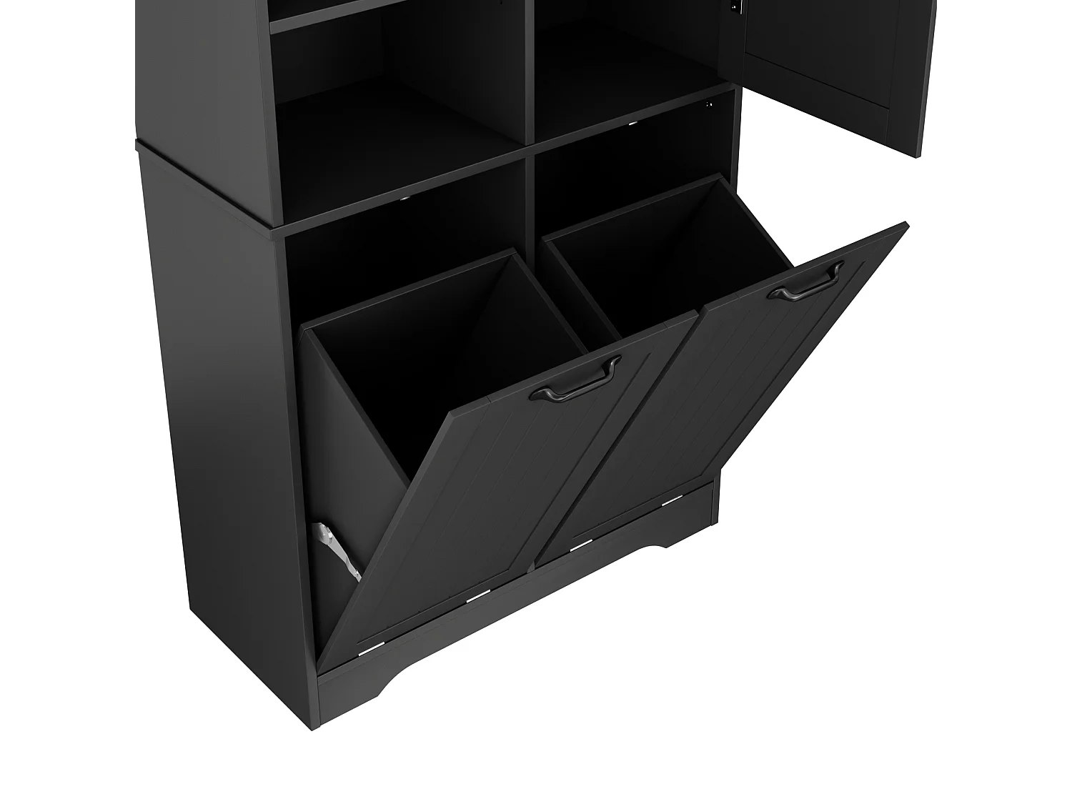 Armario alto de baño de 78x35x172,7 cm con 2 cestos para la ropa y una puerta – Negro