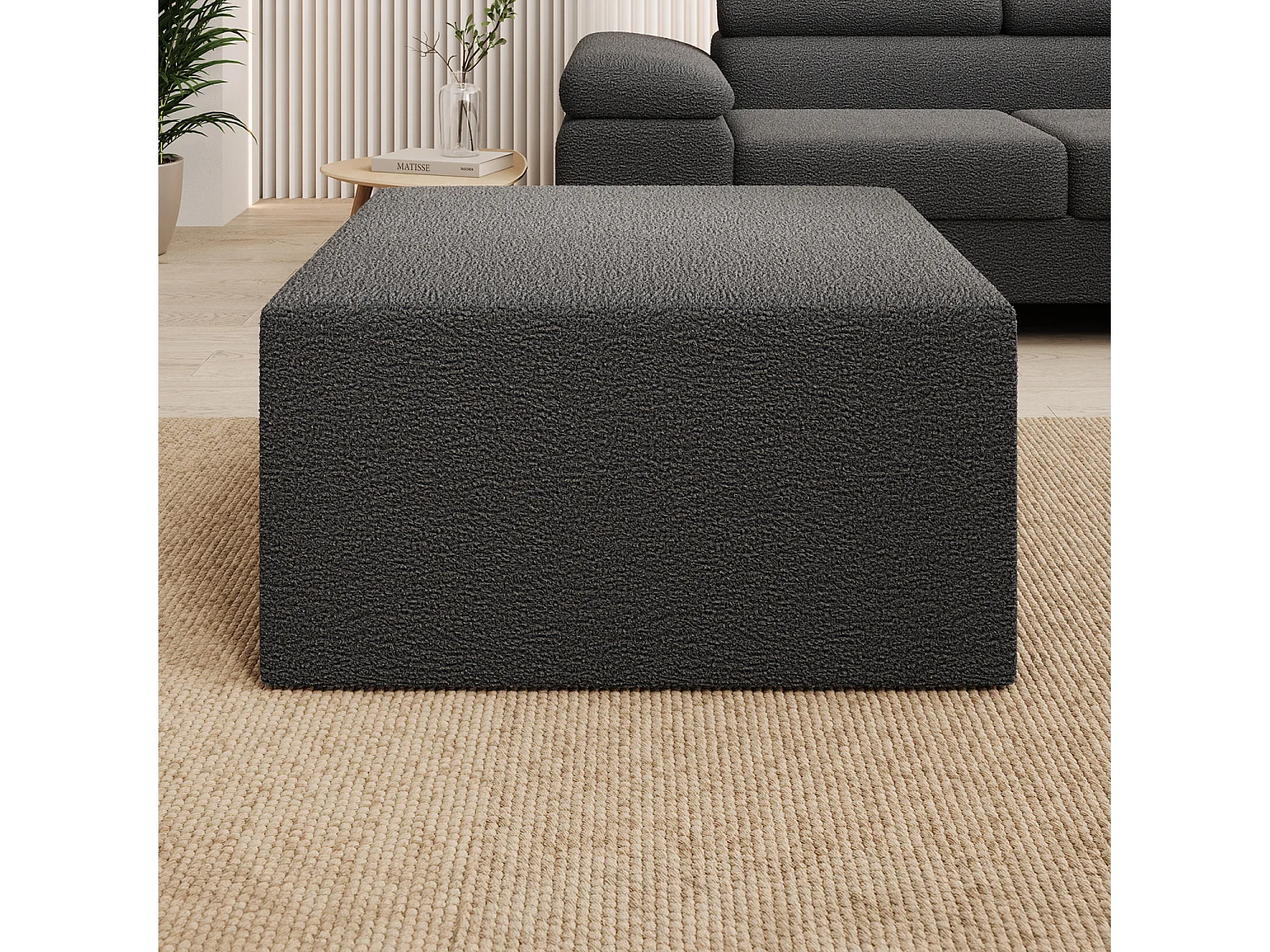 Pouf Carré XL Soren Bouclette Gris Foncé