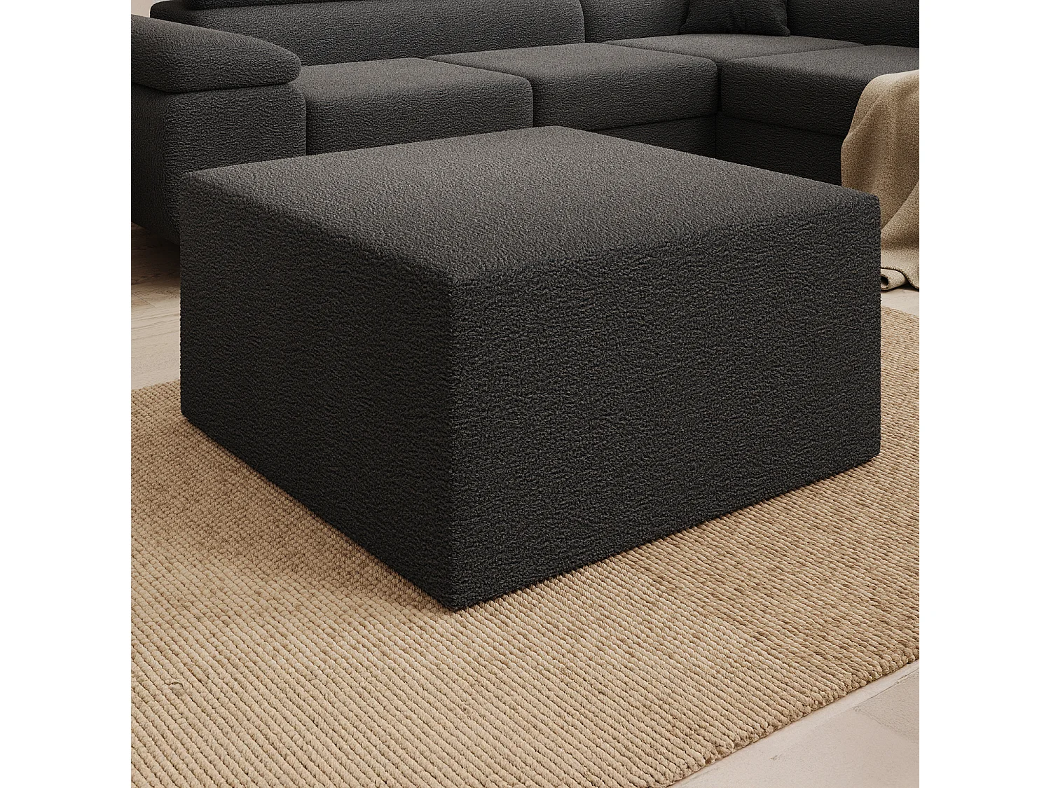 Pouf Carré XL Soren Bouclette Gris Foncé