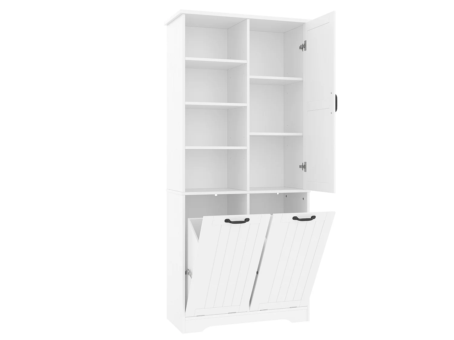 Armario alto de baño de 78x35x172,7 cm con 2 cestas para la ropa y puerta - Blanco