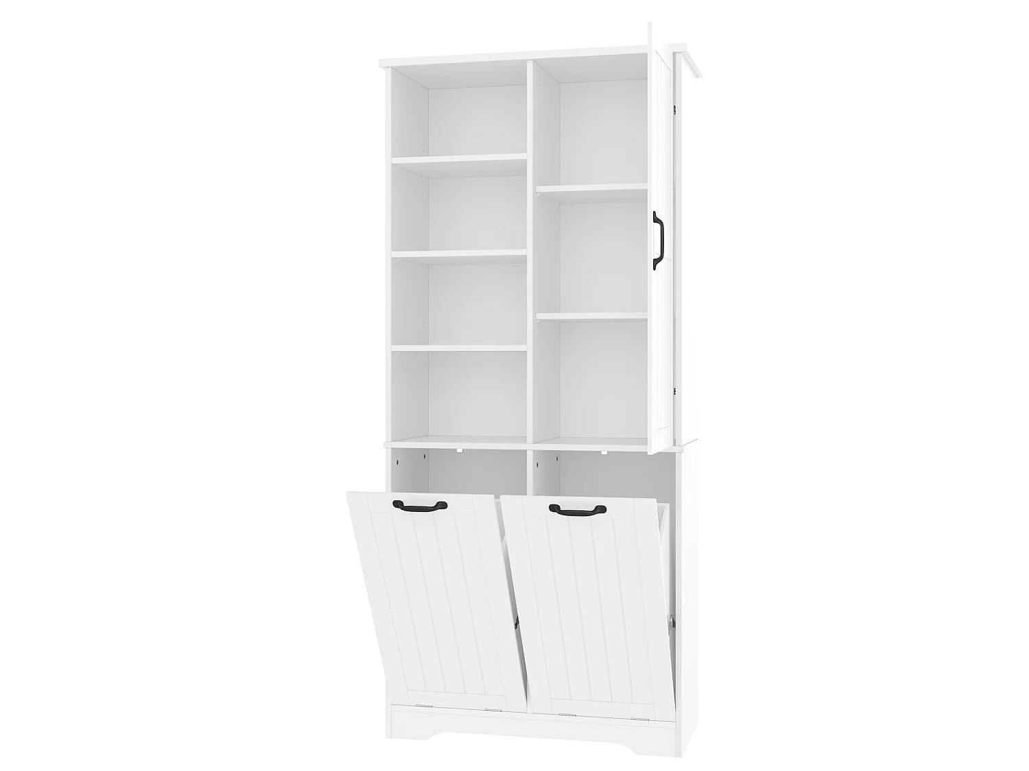 Armario alto de baño de 78x35x172,7 cm con 2 cestas para la ropa y puerta - Blanco