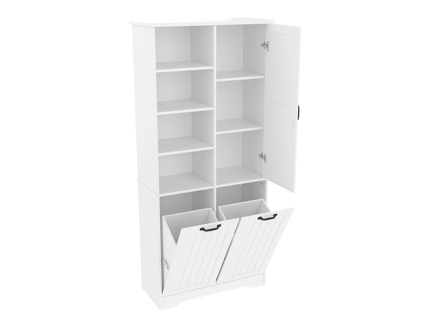 Armario alto de baño de 78x35x172,7 cm con 2 cestas para la ropa y puerta - Blanco